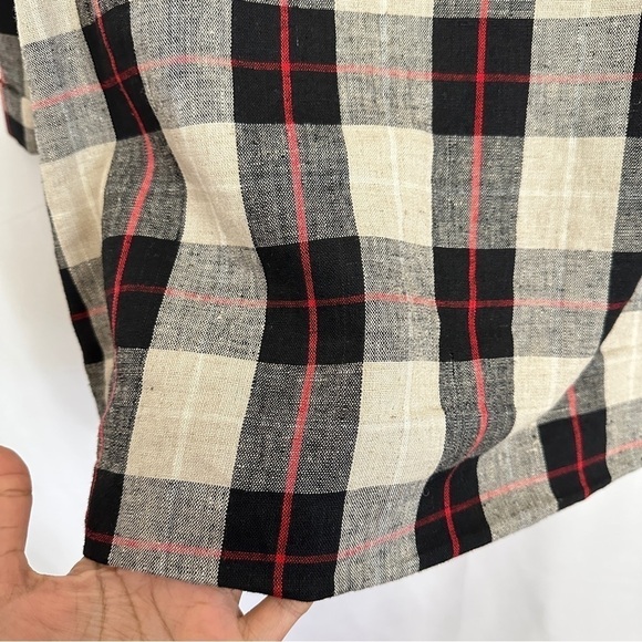 90s Vintage Requirements Linen Khaki Black Beige Red Checked Blazer Jacket Sz 10 - Picture 11 of 14